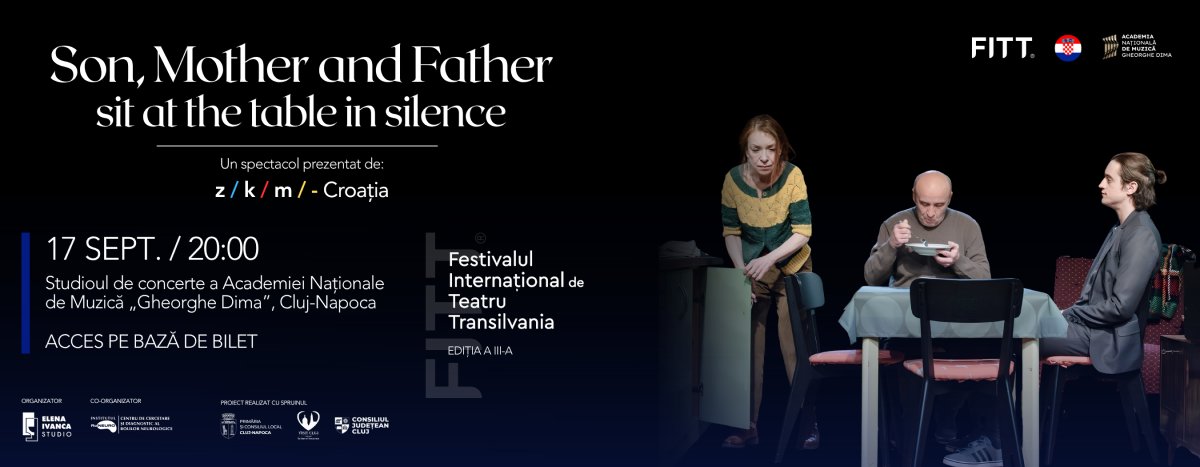 bilete Son, Mother and Father sit at a table in silence