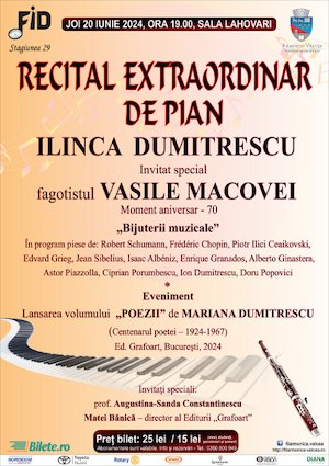 Bilete la  Recital Extraordinar de Pian - Ilinca Dumitrescu